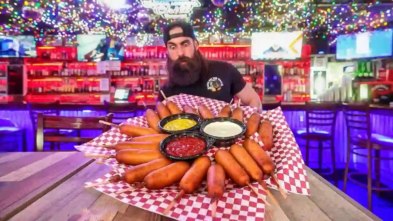 DRUNK GUY BETS BAR STAFF I'LL BREAK THE RECORD ON THIS CORNDOG CHALLENGE IN ARIZONA | BeardMeatsFood